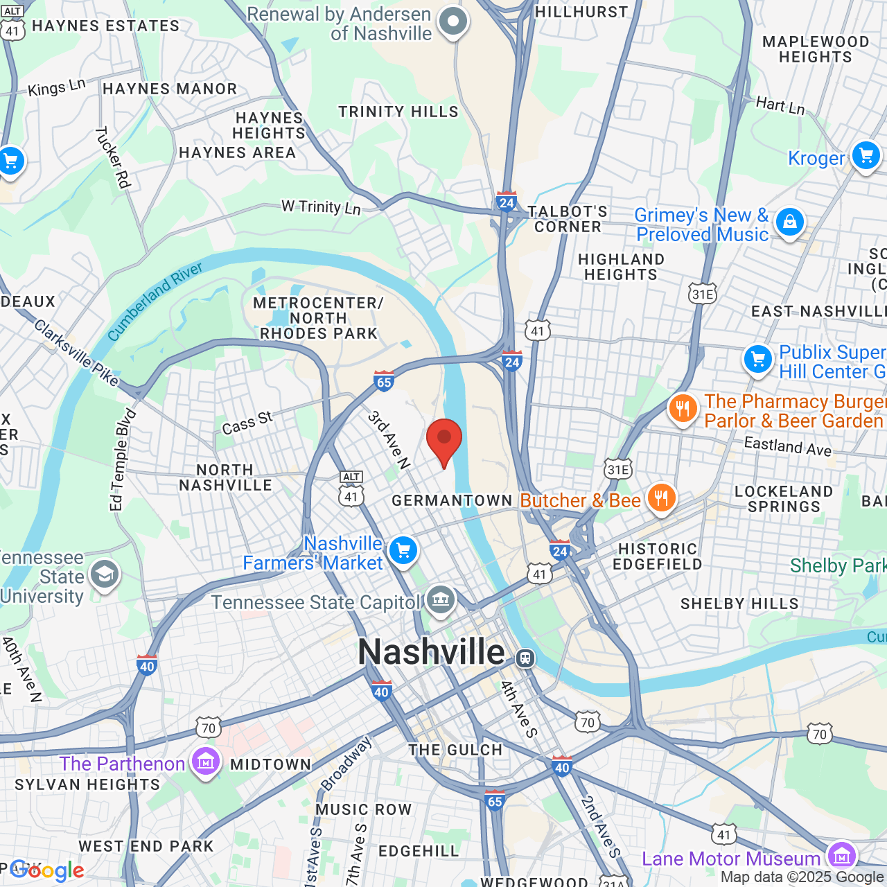 Google map image of our location in 1390 Adams St Nashville, TN